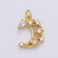 Dainty Gold plated Crystal Moon Charm D-871 - DLUXCA