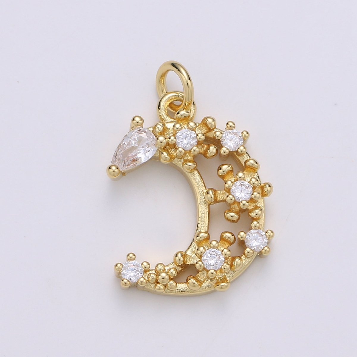 Dainty Gold plated Crystal Moon Charm D-871 - DLUXCA