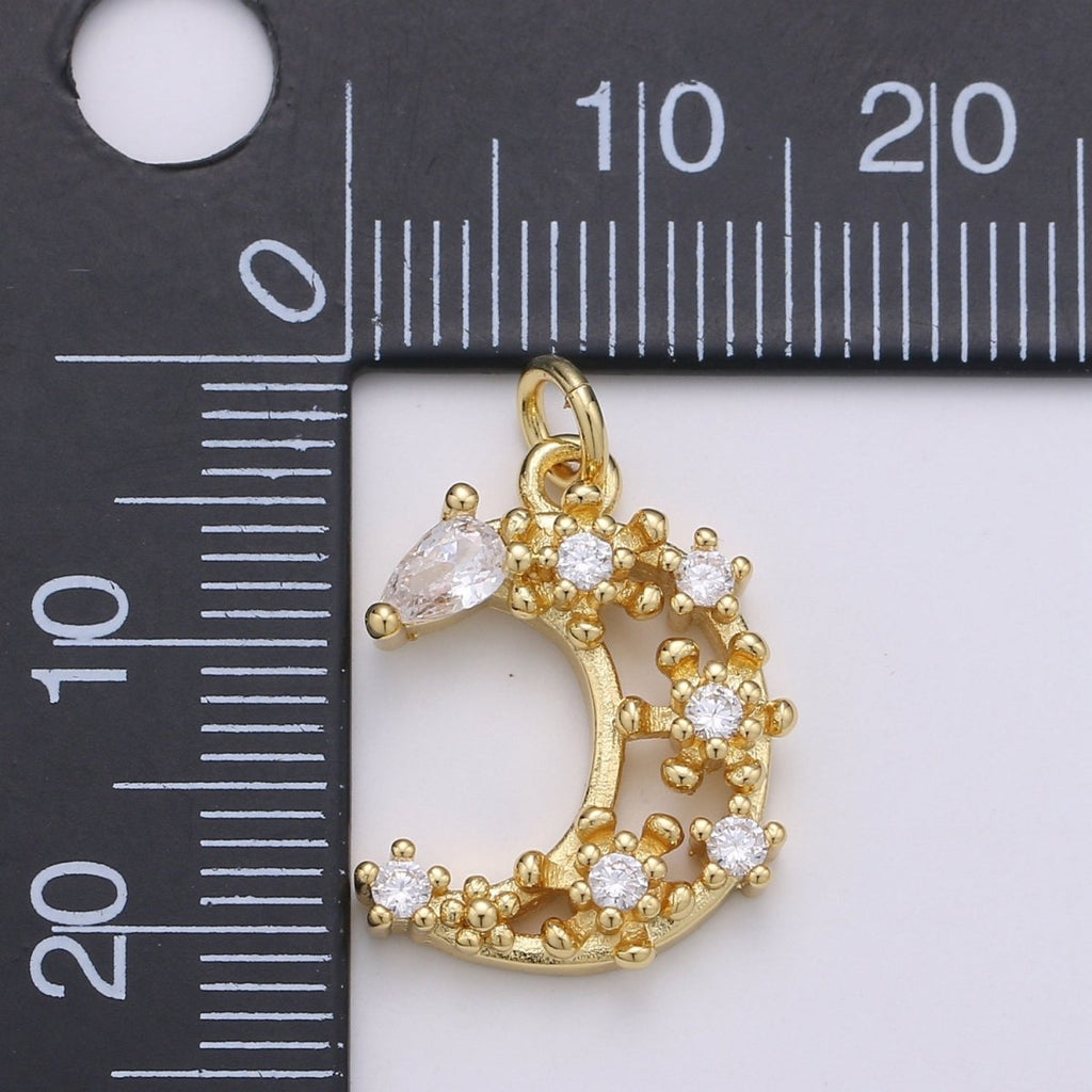 Dainty Gold plated Crystal Moon Charm D-871 - DLUXCA
