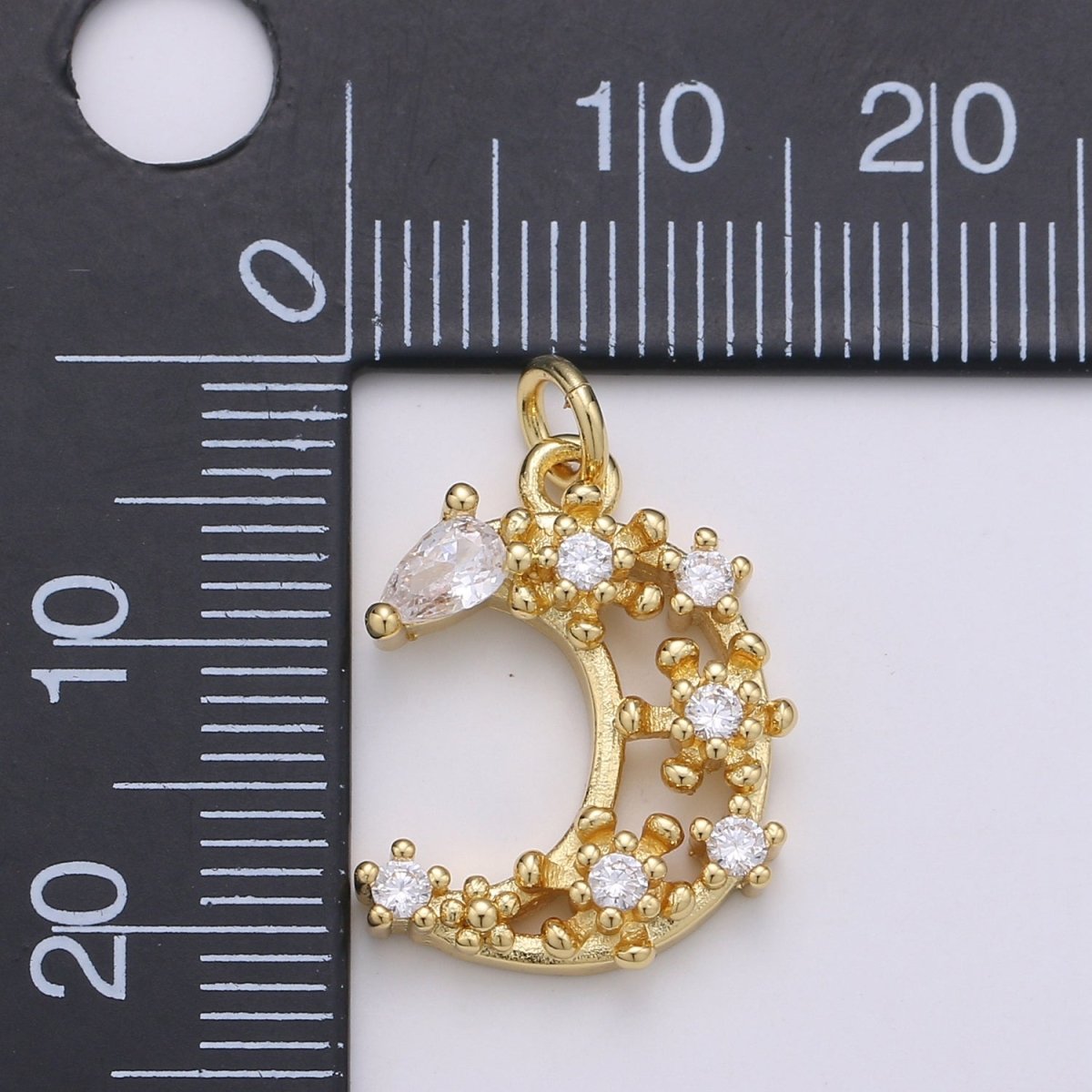 Dainty Gold plated Crystal Moon Charm D-871 - DLUXCA