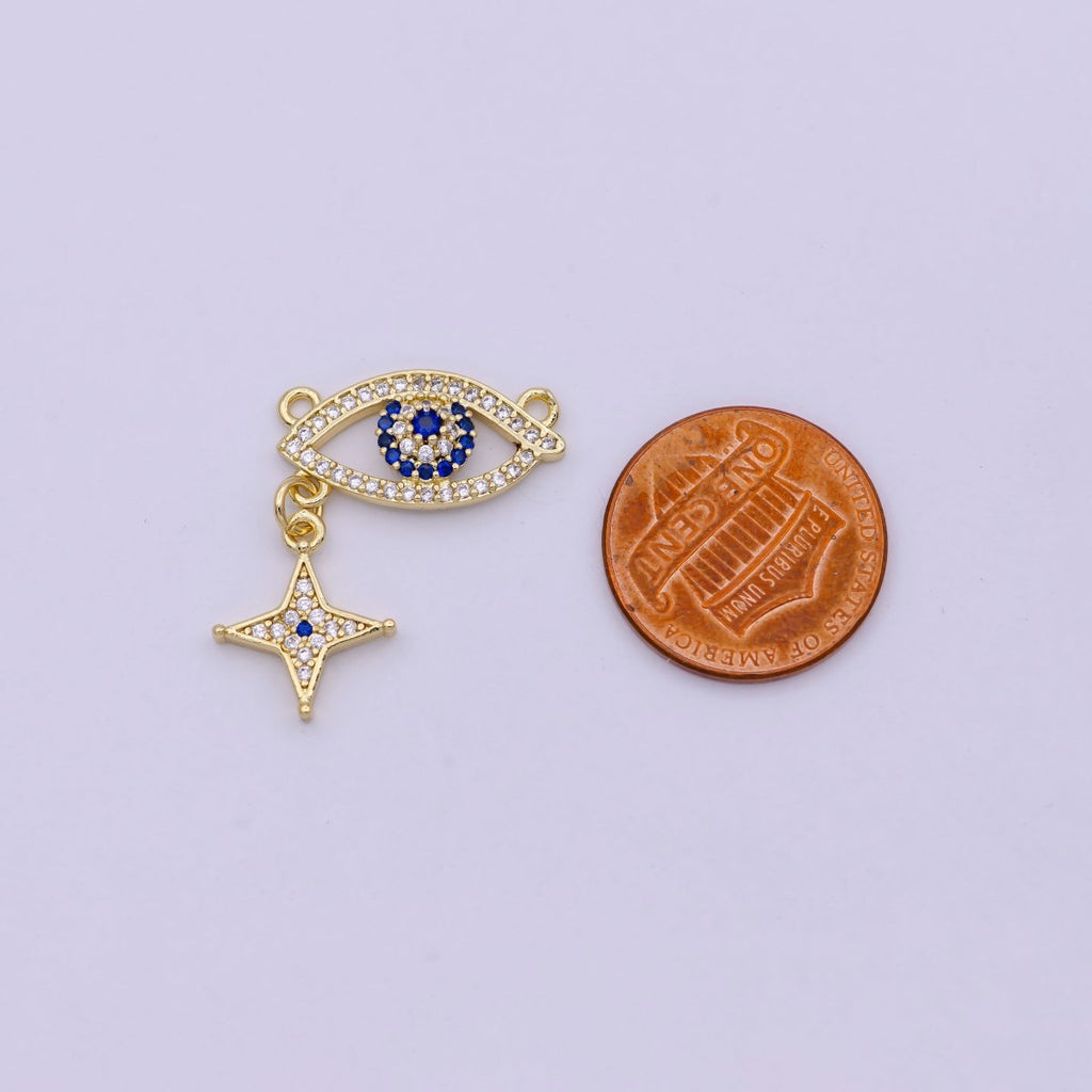 Dainty Gold plated Cubic Evil Eye Charm Connector for Necklace Pendant F-744 - DLUXCA