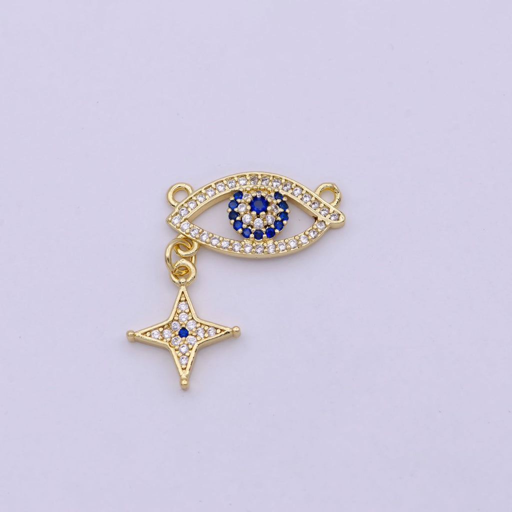 Dainty Gold plated Cubic Evil Eye Charm Connector for Necklace Pendant F-744 - DLUXCA