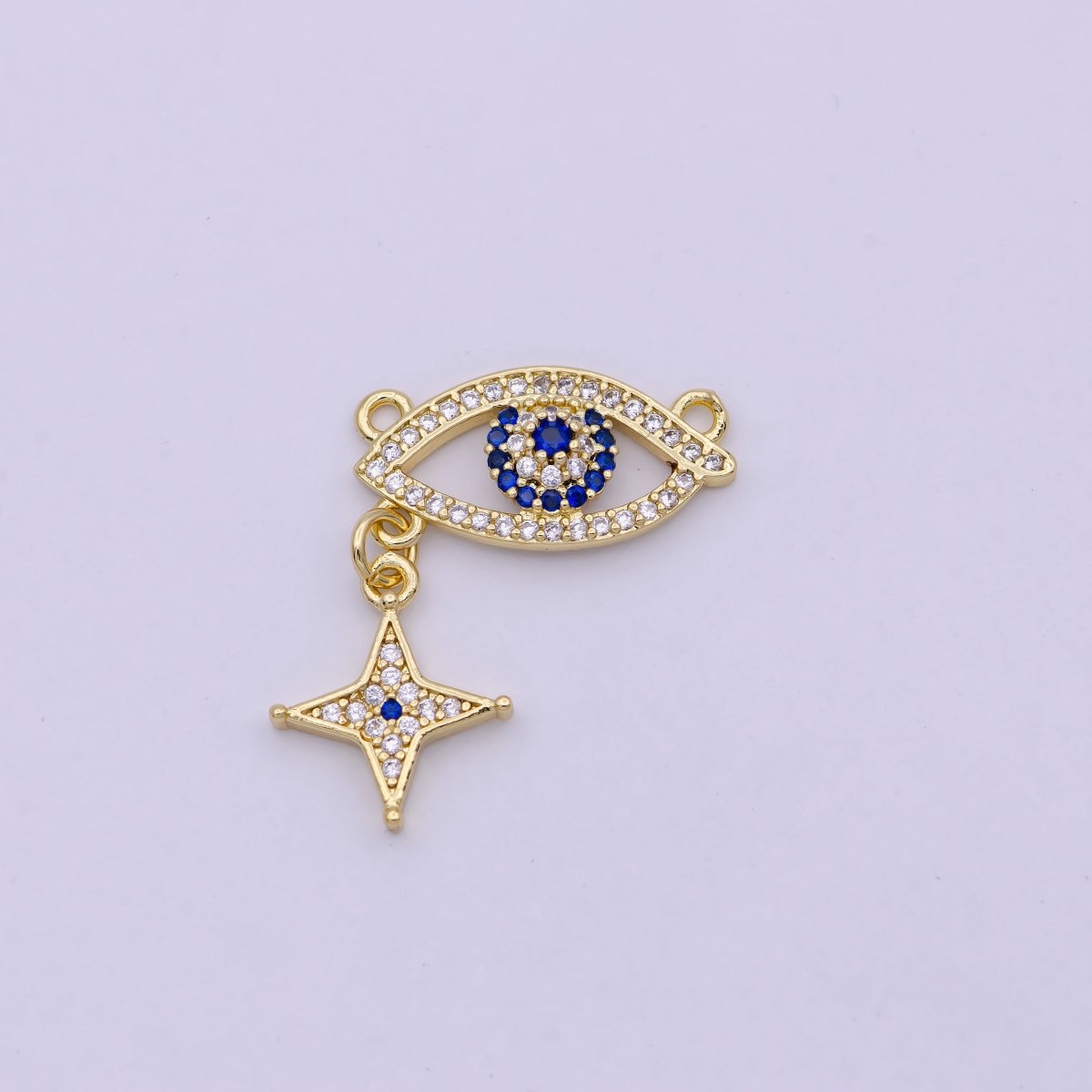 Dainty Gold plated Cubic Evil Eye Charm Connector for Necklace Pendant F-744 - DLUXCA