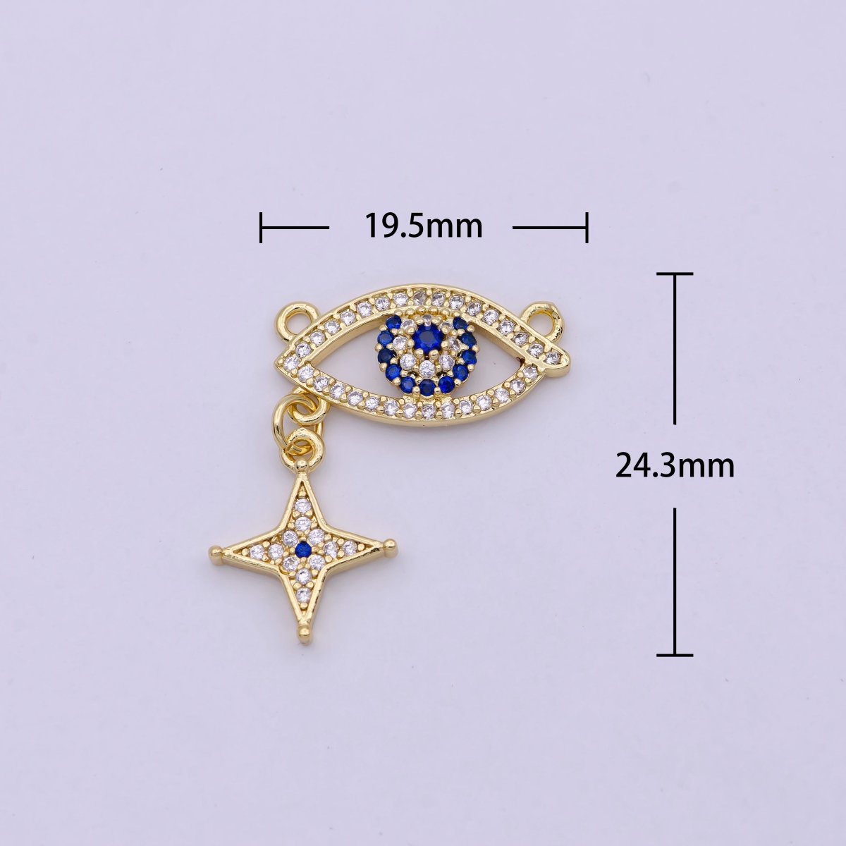 Dainty Gold plated Cubic Evil Eye Charm Connector for Necklace Pendant F-744 - DLUXCA