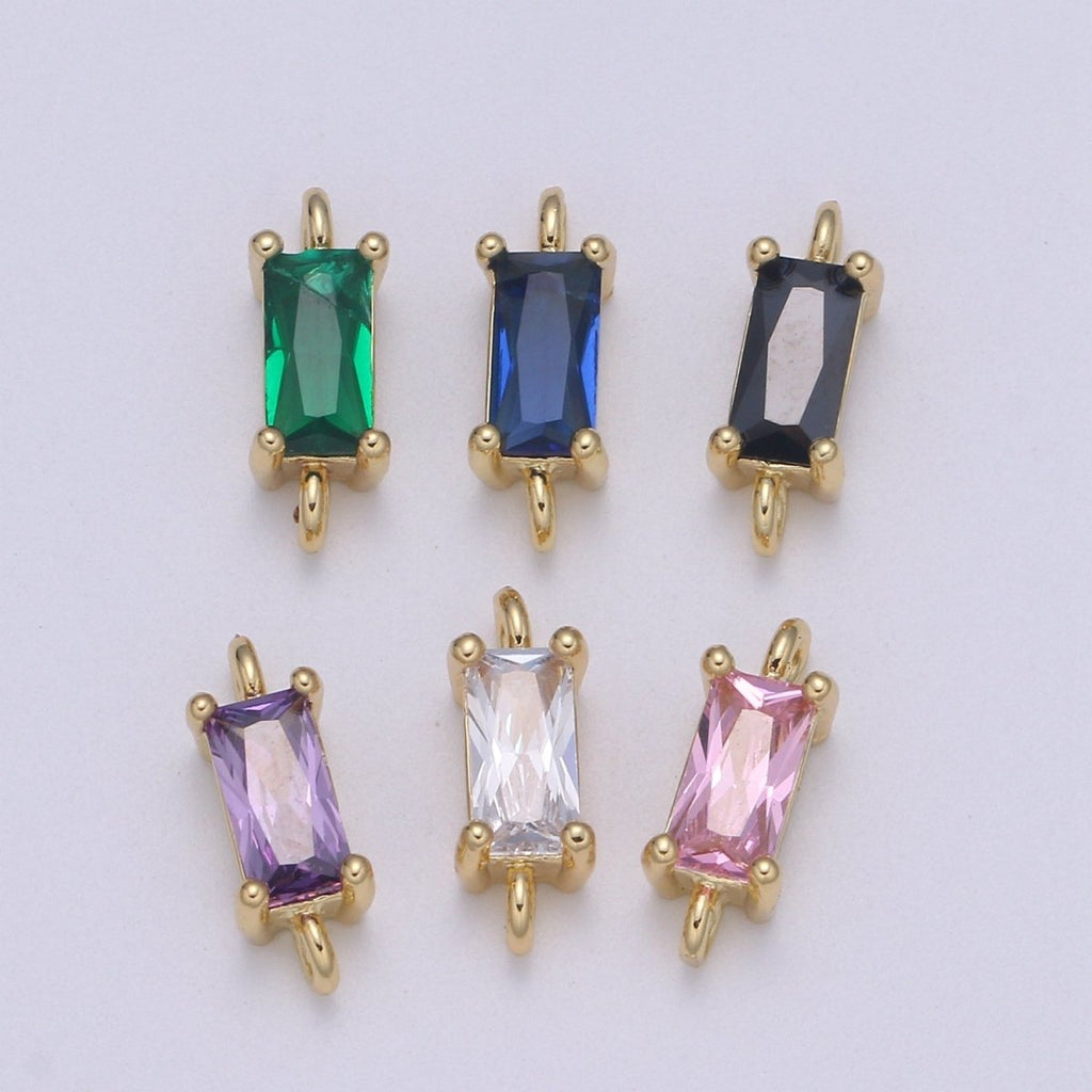 Dainty Gold plated Cubic Zirconia Emerald Cut Link Connectors F-594 F-595 F-596 F-597 F-598 F-599 - DLUXCA