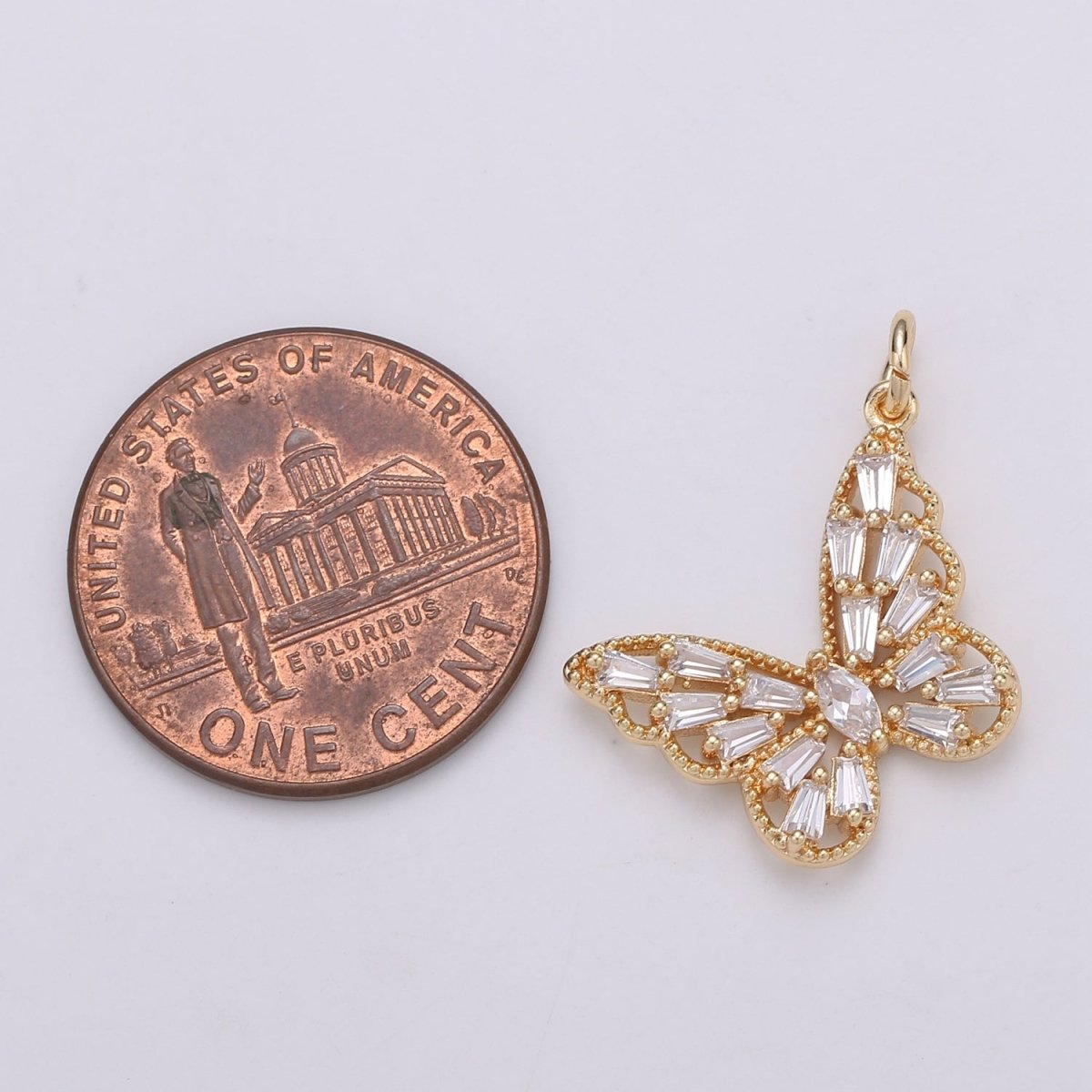 Dainty Gold plated CZ Butterfly Charm D-874 - DLUXCA