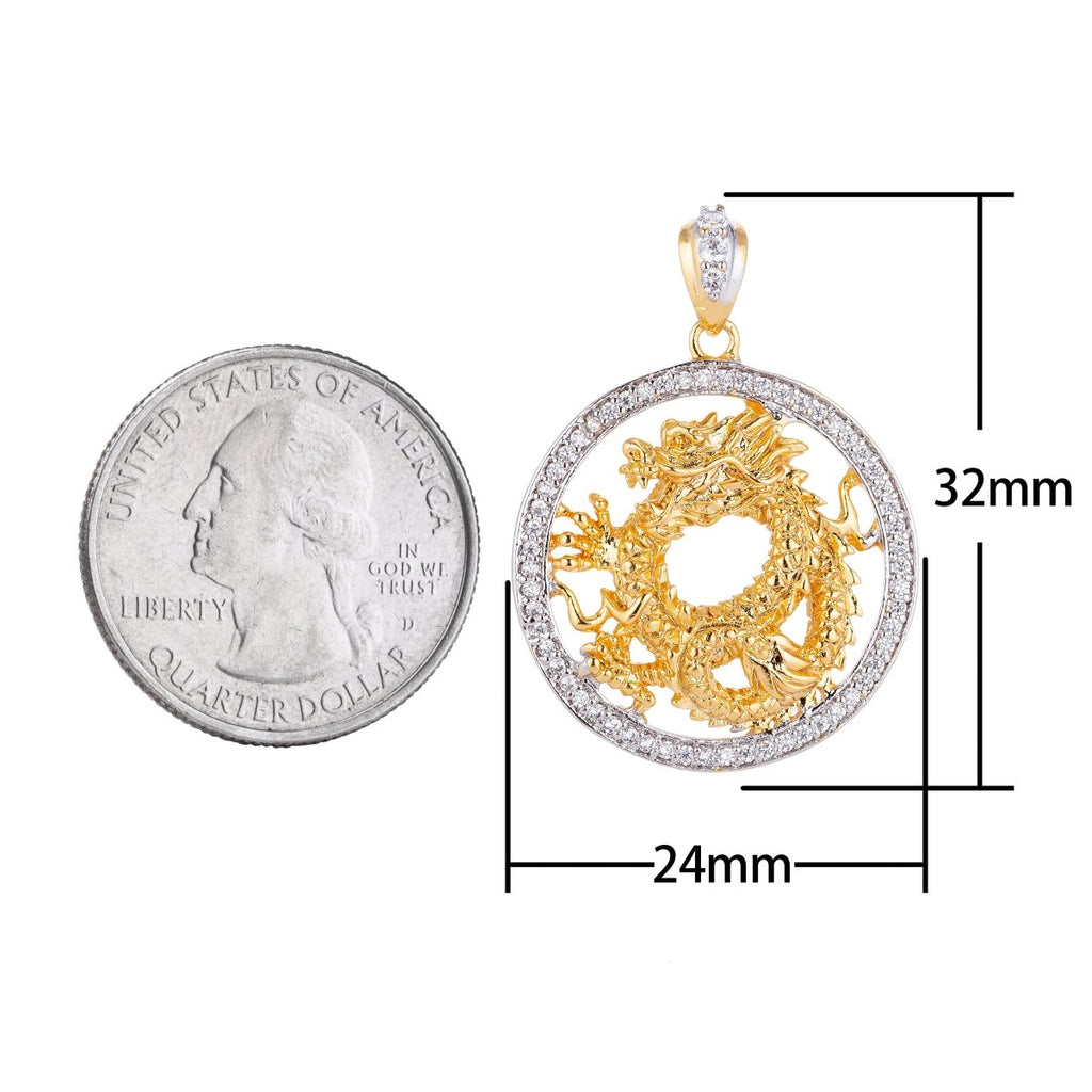 Dainty Gold plated Dragon Circle Pendants H-638 - DLUXCA