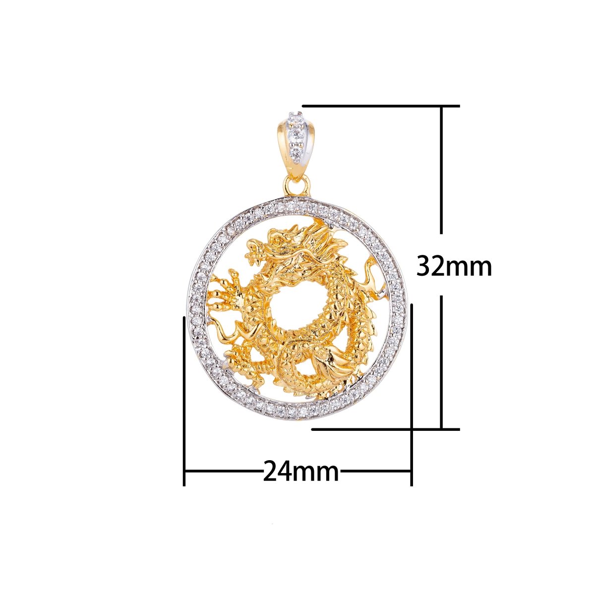 Dainty Gold plated Dragon Circle Pendants H-638 - DLUXCA
