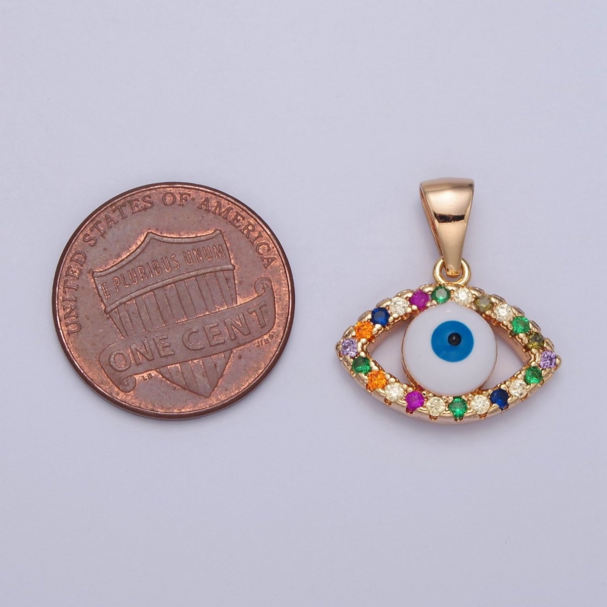 Dainty Gold plated Evil Eye Pendant with Colorful CZ Stone J-601 - DLUXCA