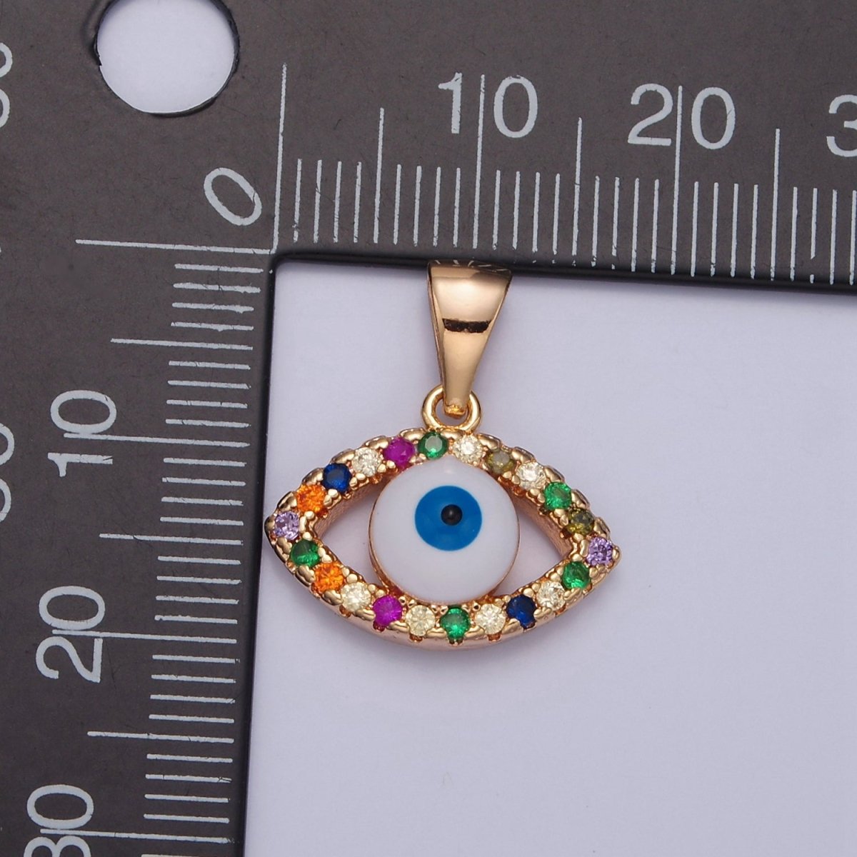 Dainty Gold plated Evil Eye Pendant with Colorful CZ Stone J-601 - DLUXCA