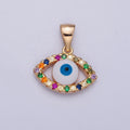 Dainty Gold plated Evil Eye Pendant with Colorful CZ Stone J-601 - DLUXCA