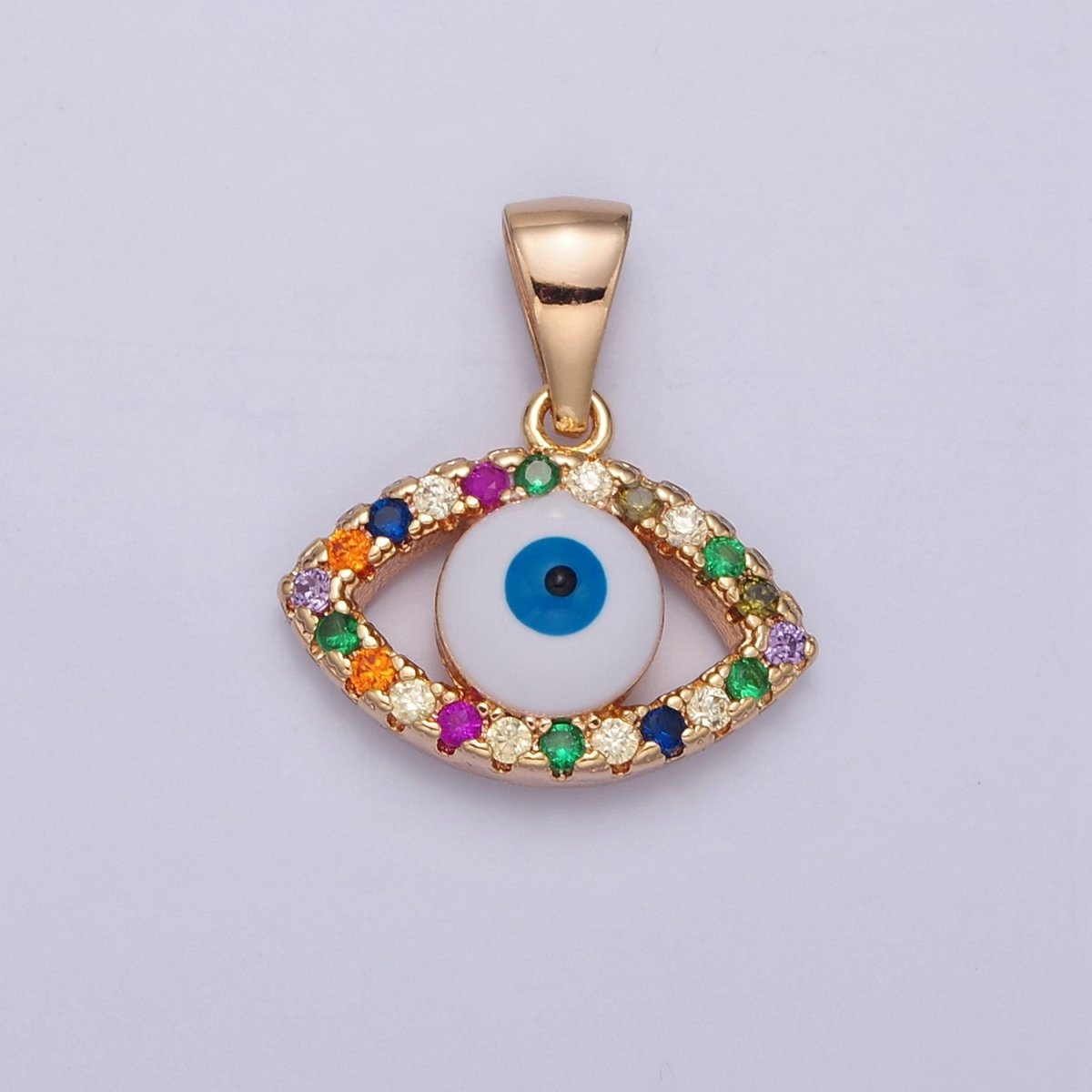 Dainty Gold plated Evil Eye Pendant with Colorful CZ Stone J-601 - DLUXCA