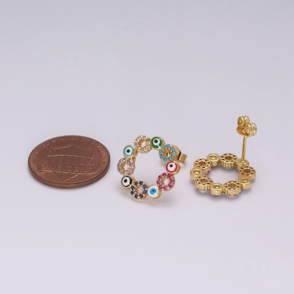 Dainty Gold plated Evil Eye Stud Earring Round Circle Amulet Jewelry T-228 - DLUXCA