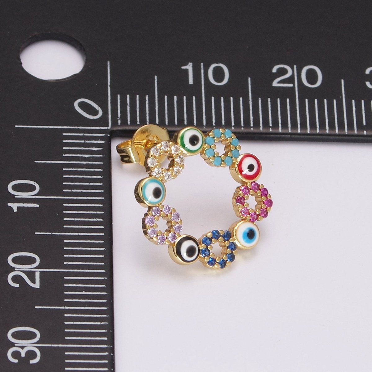 Dainty Gold plated Evil Eye Stud Earring Round Circle Amulet Jewelry T-228 - DLUXCA