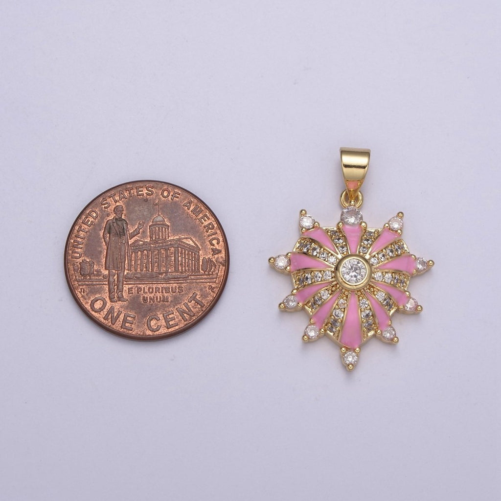 Dainty Gold plated Heart Charm Enamel Love Medallion with Sunburst Radial Heart Pendant for Valentine Jewelry Making H - 436 H439 H - 440 H - 441 - DLUXCA
