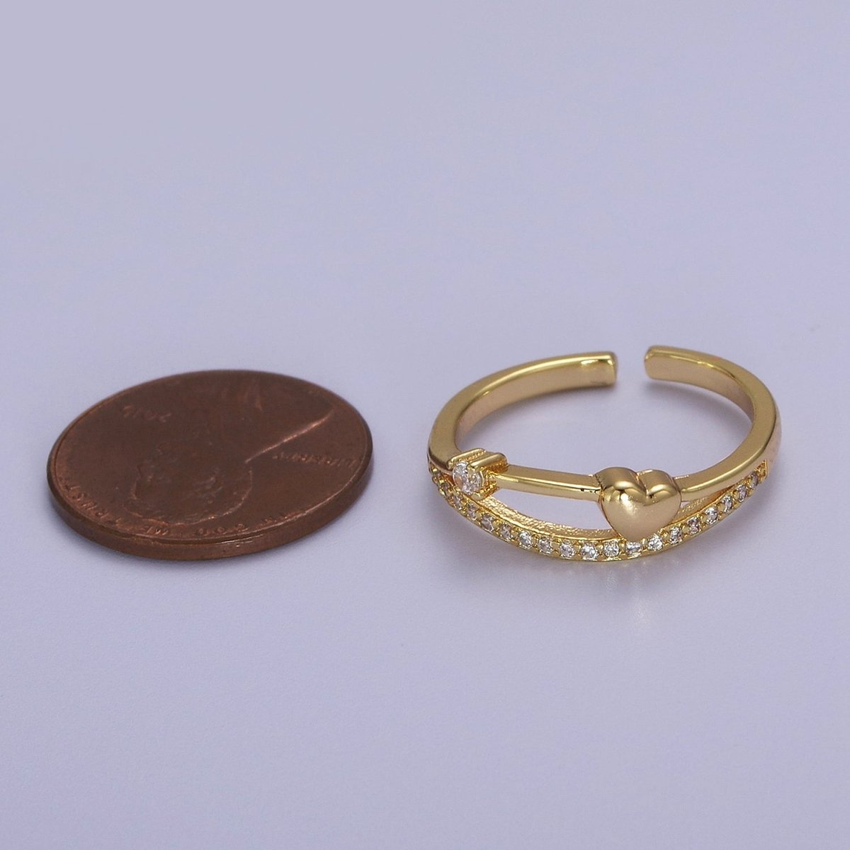 Dainty Gold plated Heart CZ Ring S-513 - DLUXCA
