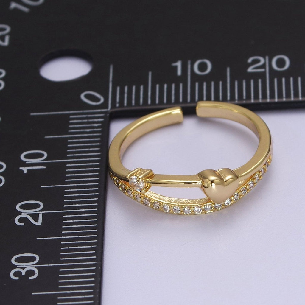 Dainty Gold plated Heart CZ Ring S-513 - DLUXCA