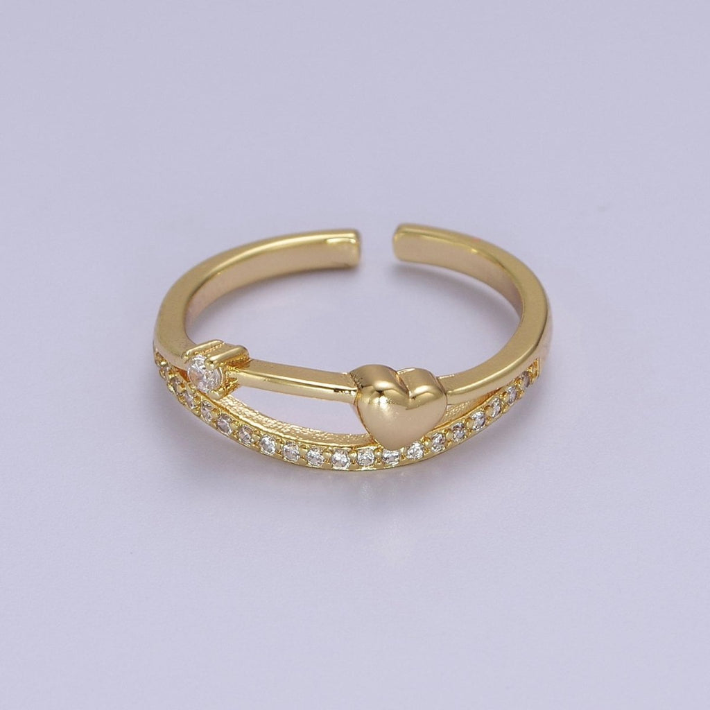 Dainty Gold plated Heart CZ Ring S-513 - DLUXCA