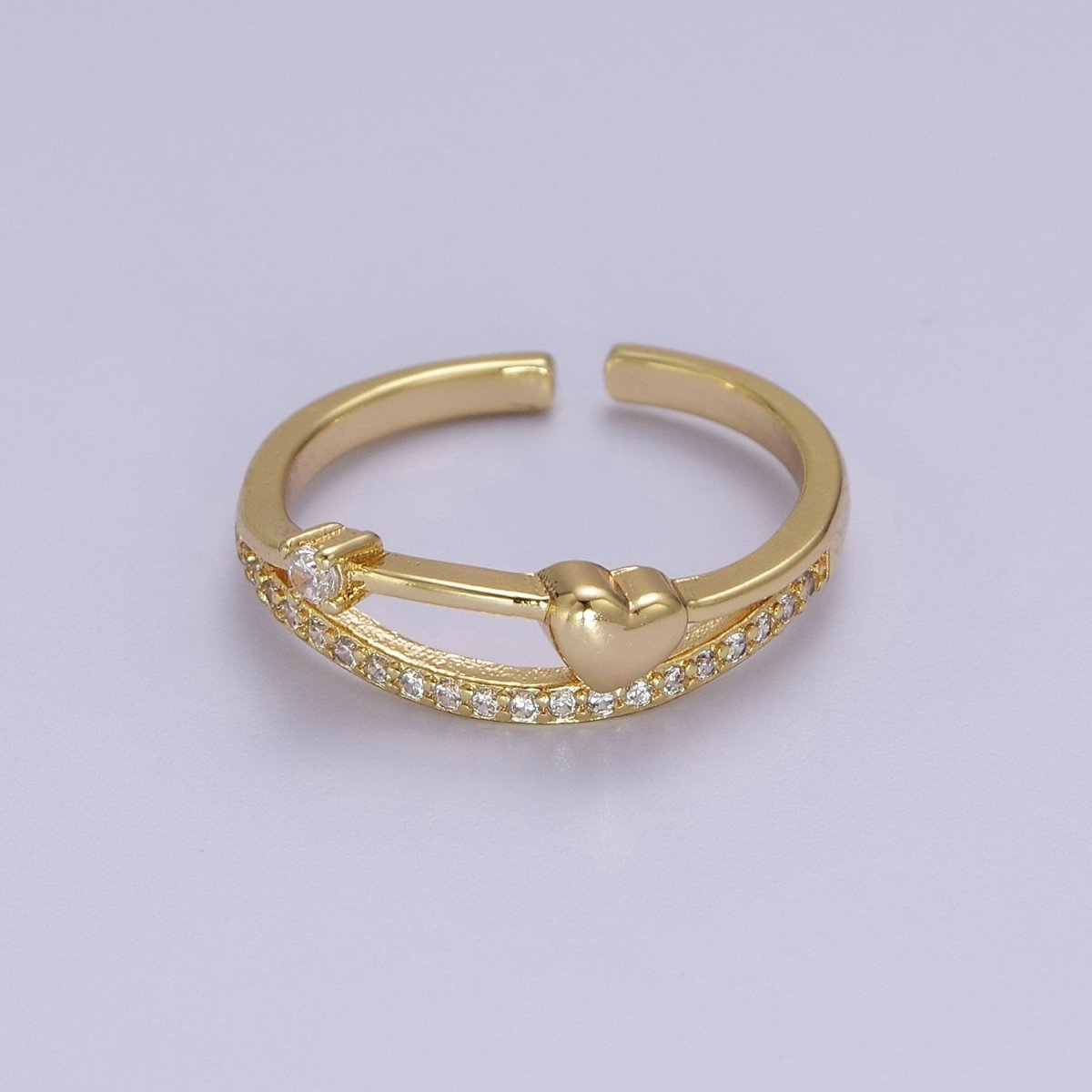 Dainty Gold plated Heart CZ Ring S-513 - DLUXCA