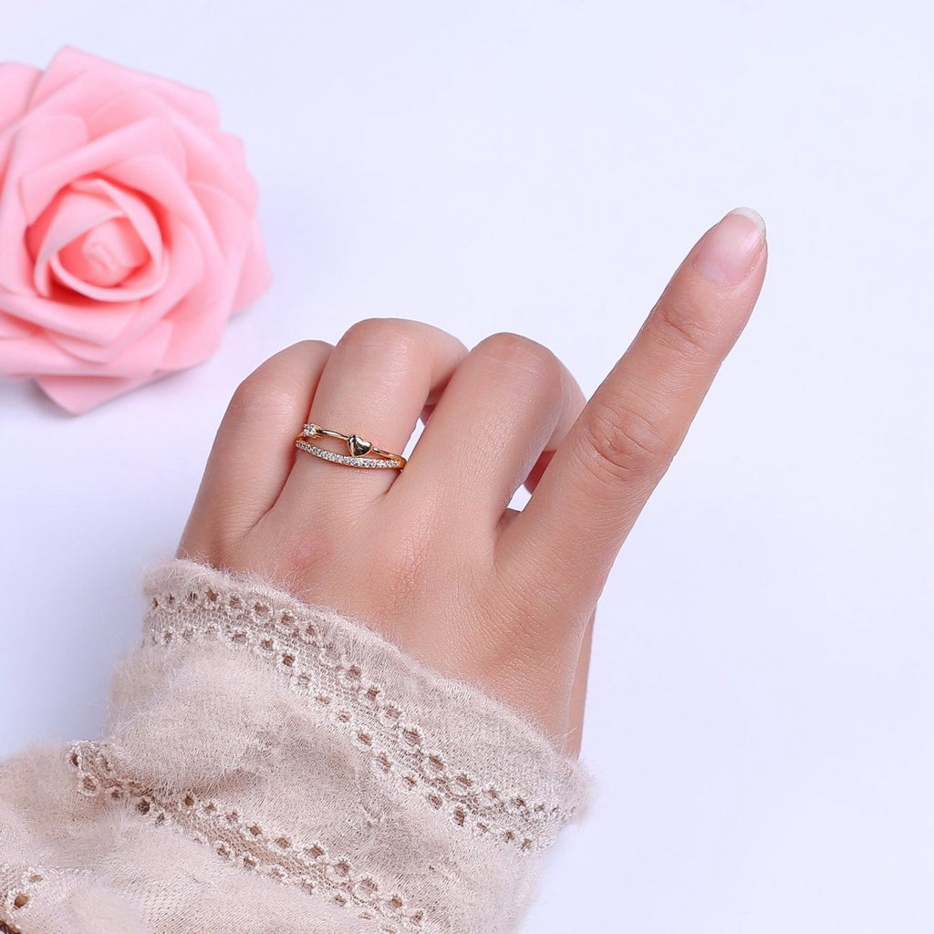 Dainty Gold plated Heart CZ Ring S-513 - DLUXCA