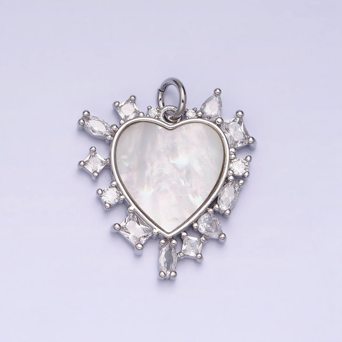 Dainty Gold plated Heart Shell Pearl Charm with Geometric Zirconia Stone for Minimalist Jewelry Charm in Gold & Silver AC454 AC455 - DLUXCA