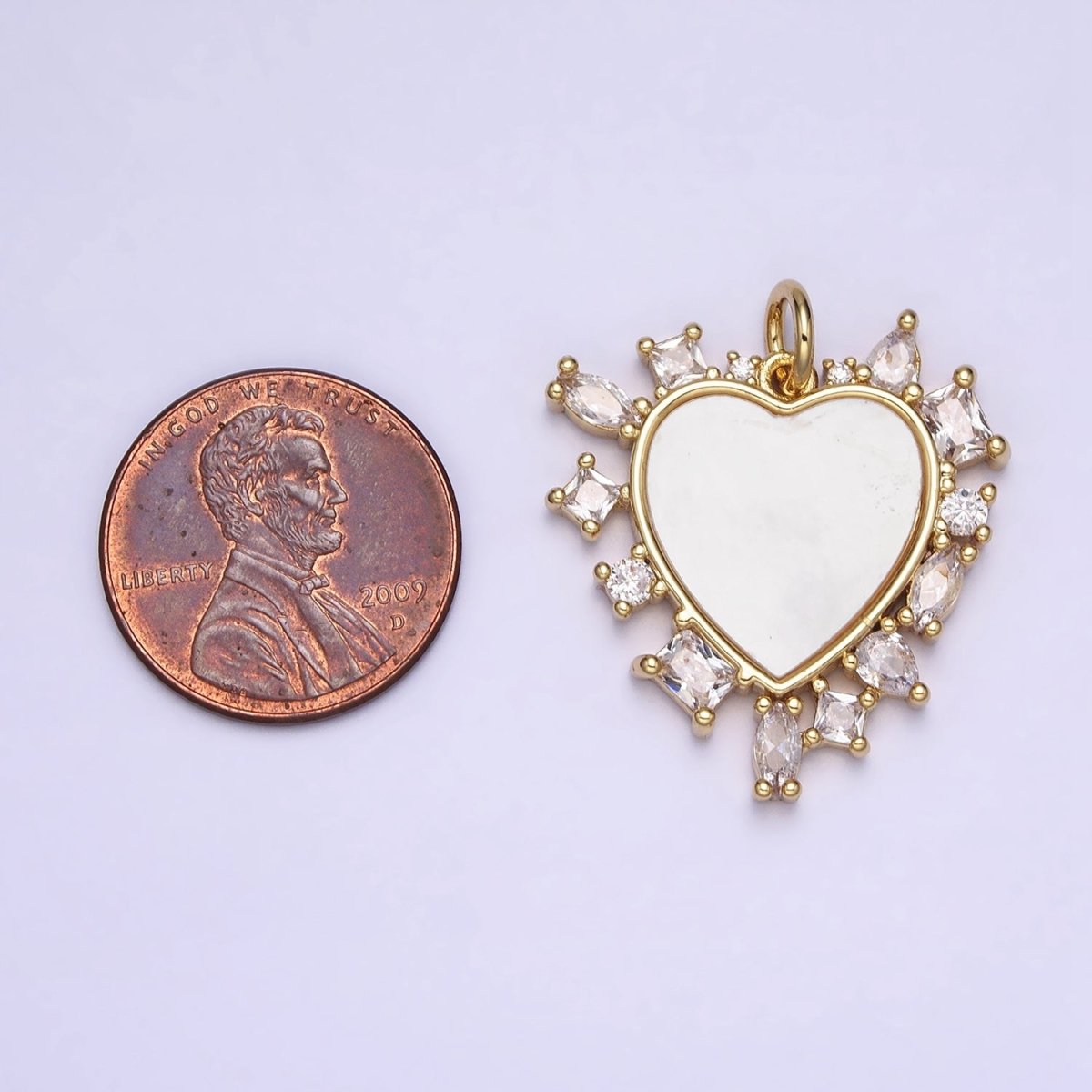 Dainty Gold plated Heart Shell Pearl Charm with Geometric Zirconia Stone for Minimalist Jewelry Charm in Gold & Silver AC454 AC455 - DLUXCA
