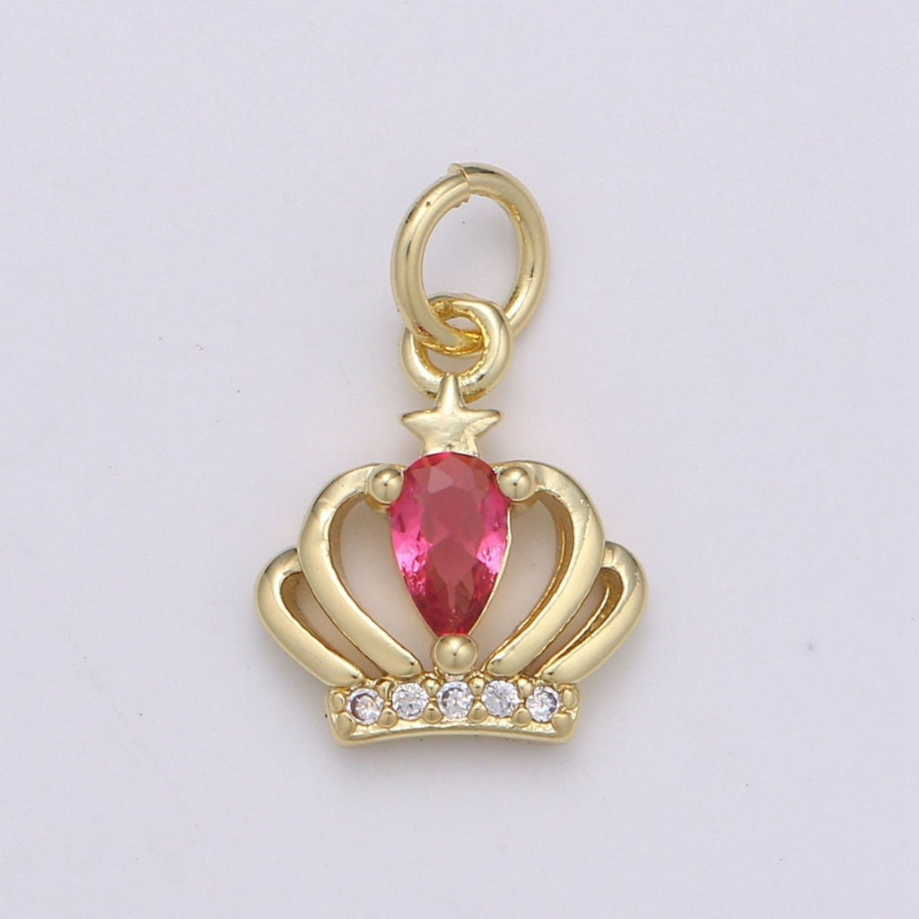 Dainty Gold plated Hot Pink Crystal Crown D-881 - DLUXCA