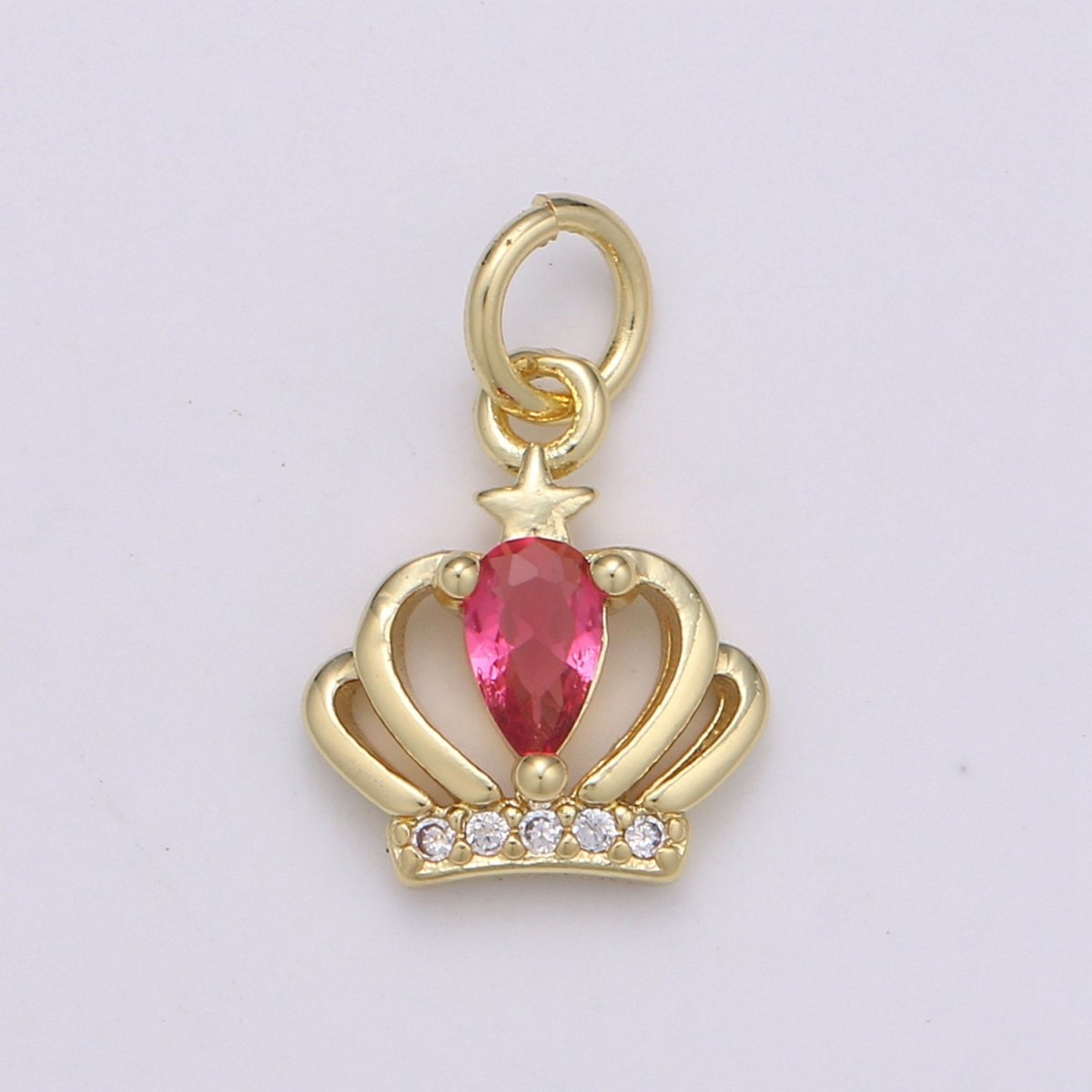 Dainty Gold plated Hot Pink Crystal Crown D-881 - DLUXCA