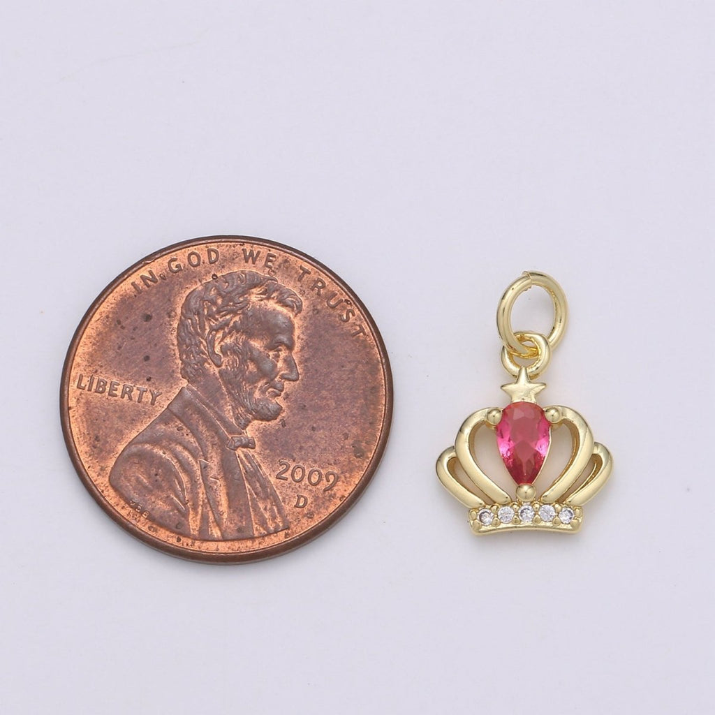 Dainty Gold plated Hot Pink Crystal Crown D-881 - DLUXCA
