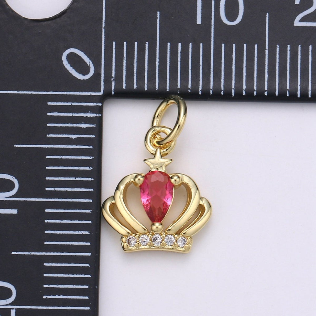 Dainty Gold plated Hot Pink Crystal Crown D-881 - DLUXCA
