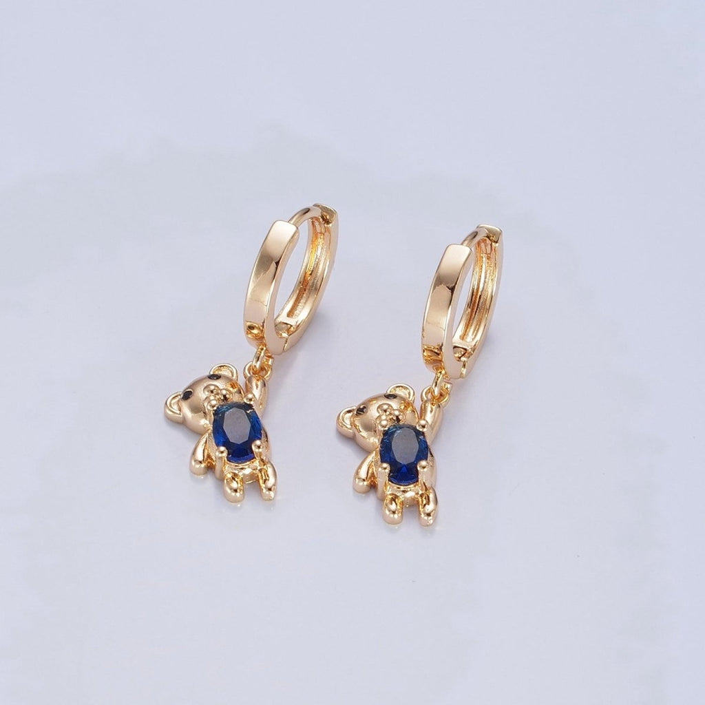 Dainty Gold plated Huggie Earring with Teddy Bear Charm V-441 - DLUXCA