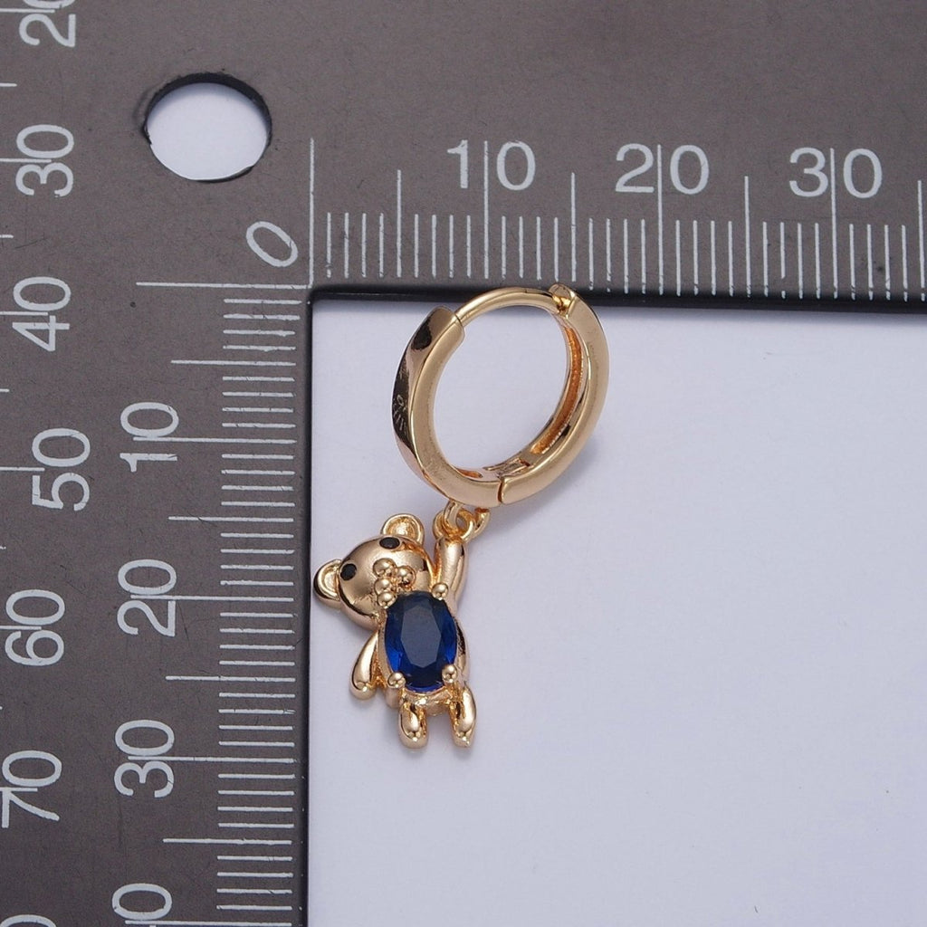 Dainty Gold plated Huggie Earring with Teddy Bear Charm V-441 - DLUXCA