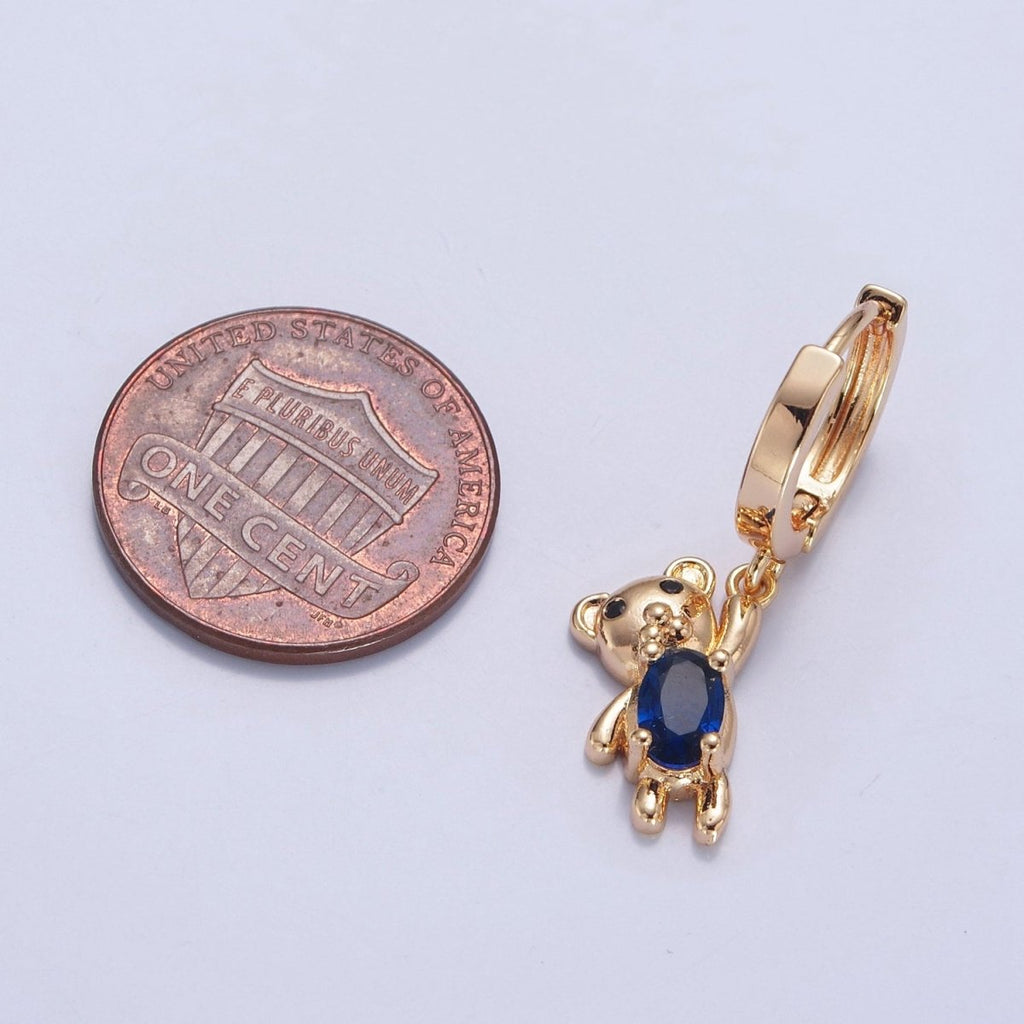 Dainty Gold plated Huggie Earring with Teddy Bear Charm V-441 - DLUXCA