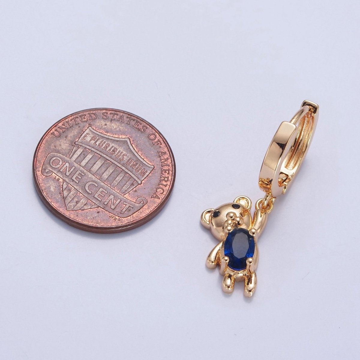 Dainty Gold plated Huggie Earring with Teddy Bear Charm V-441 - DLUXCA
