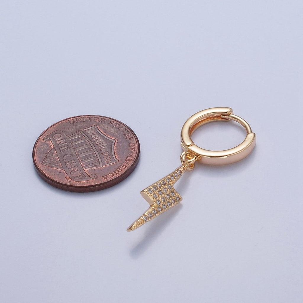 Dainty Gold plated Huggie Earring with Thunder Bolt Charm V-442 - DLUXCA