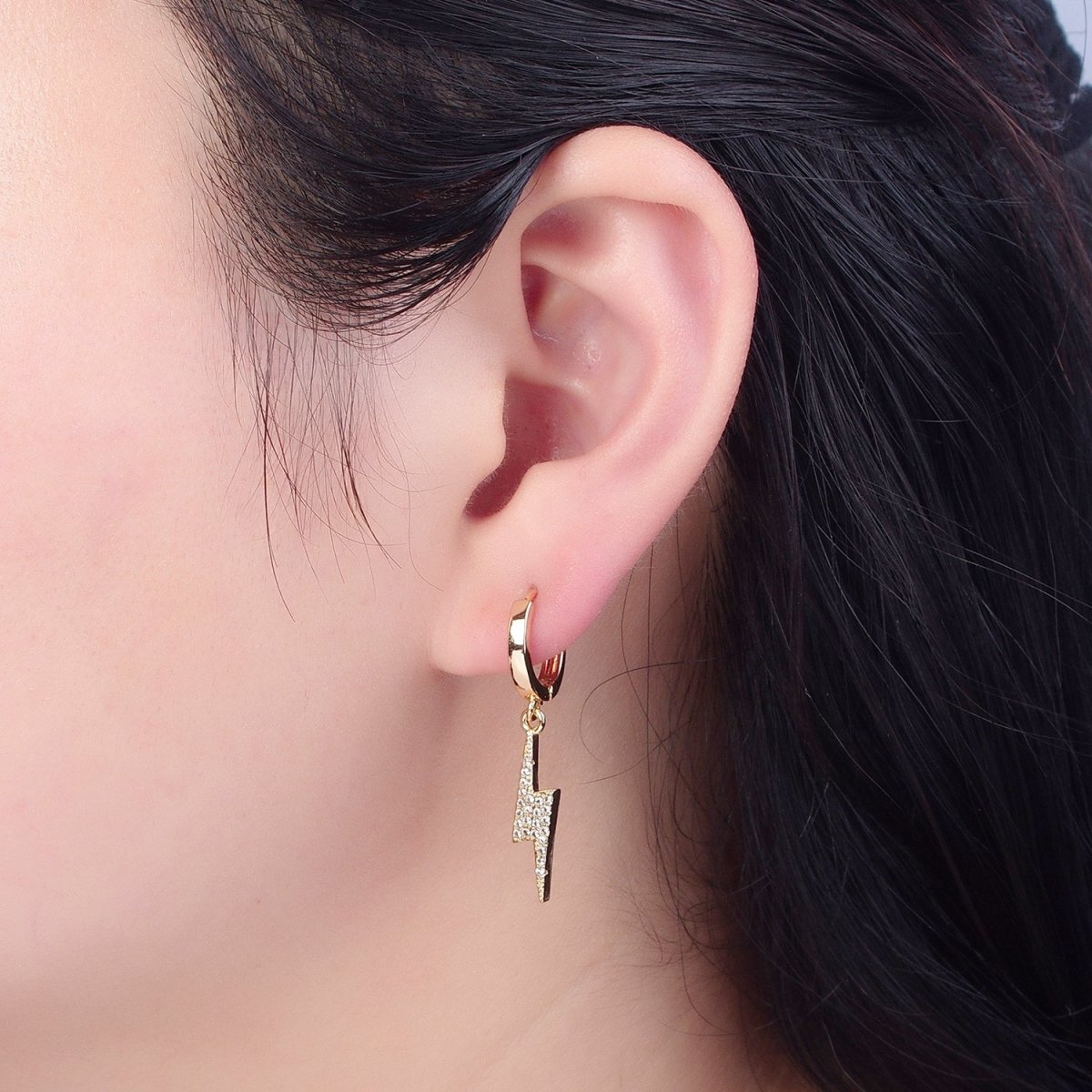 Dainty Gold plated Huggie Earring with Thunder Bolt Charm V-442 - DLUXCA