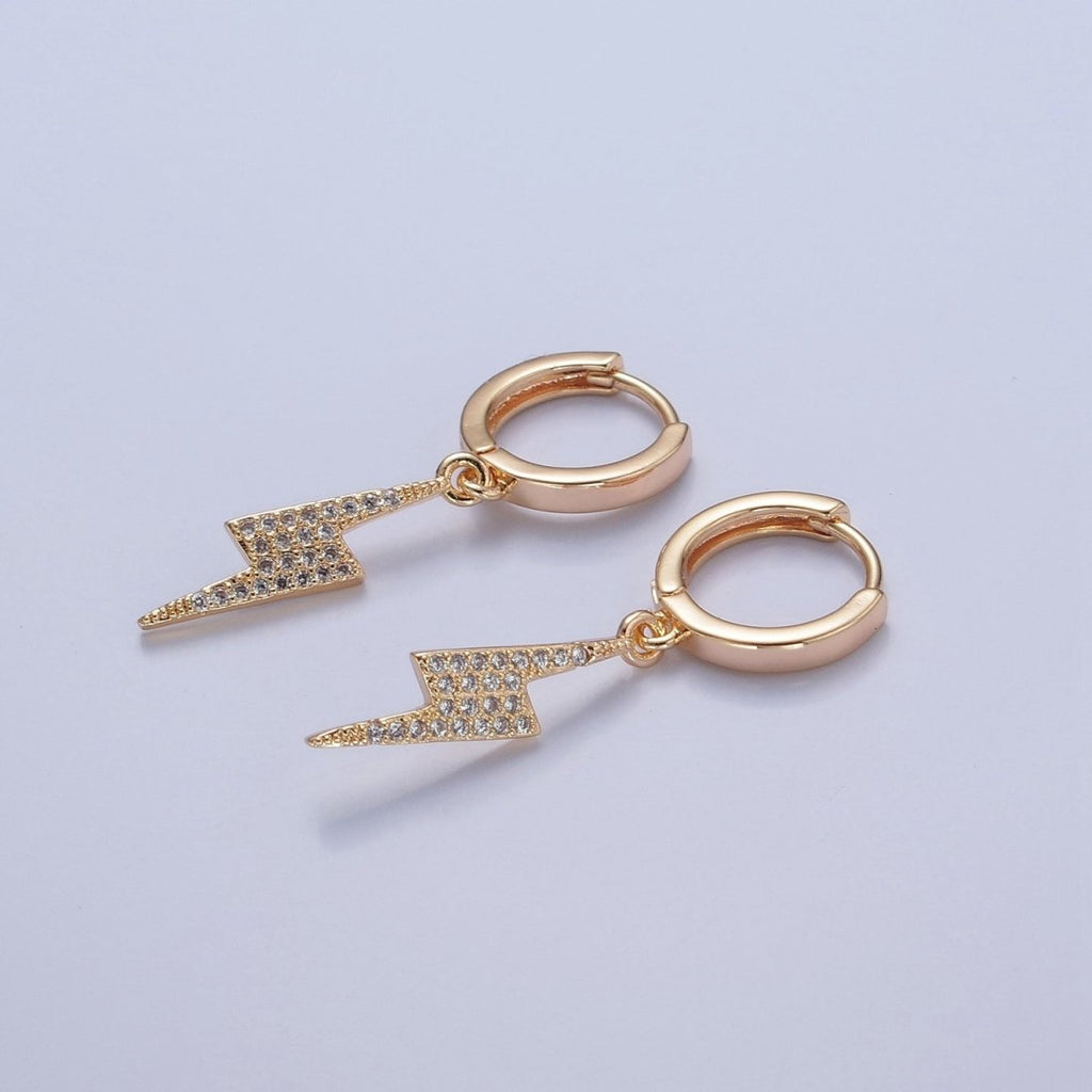 Dainty Gold plated Huggie Earring with Thunder Bolt Charm V-442 - DLUXCA