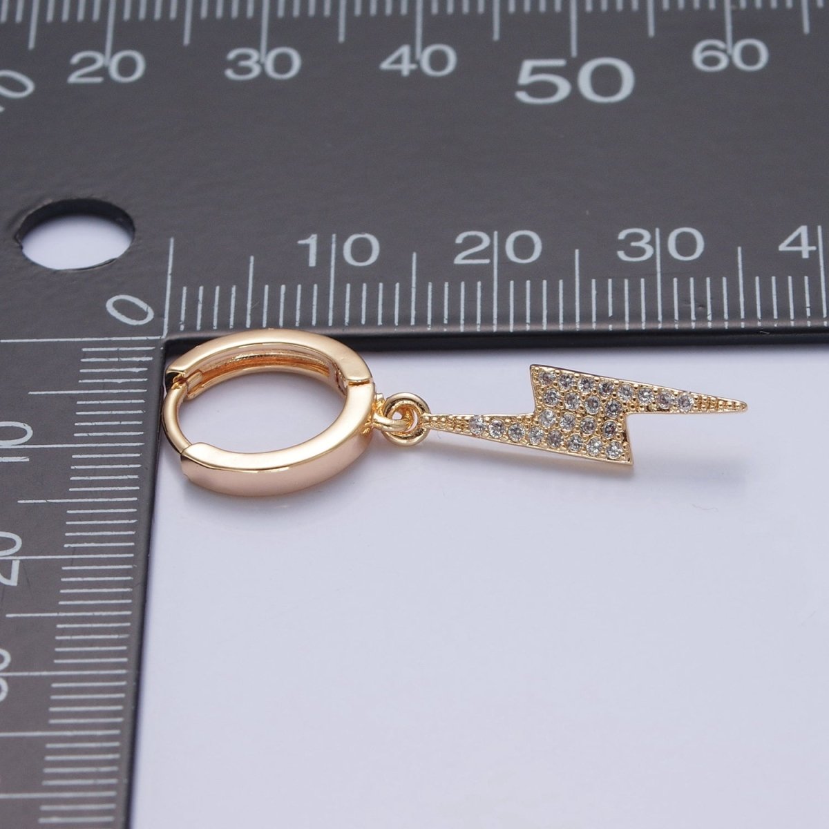 Dainty Gold plated Huggie Earring with Thunder Bolt Charm V-442 - DLUXCA