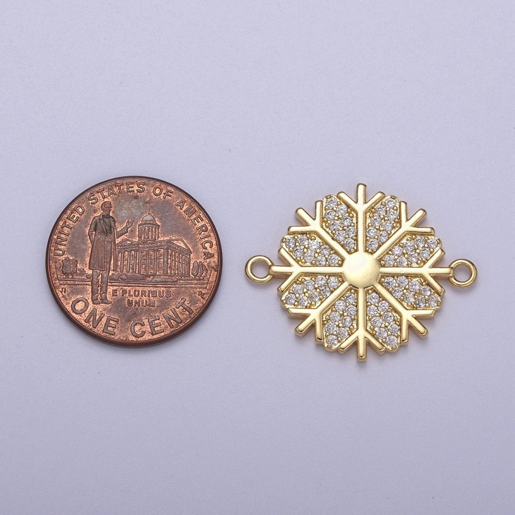 Dainty Gold plated Snow Charm Connector Cz Snow Flake Link Connector for Bracelet Earring Necklace F-126 - DLUXCA