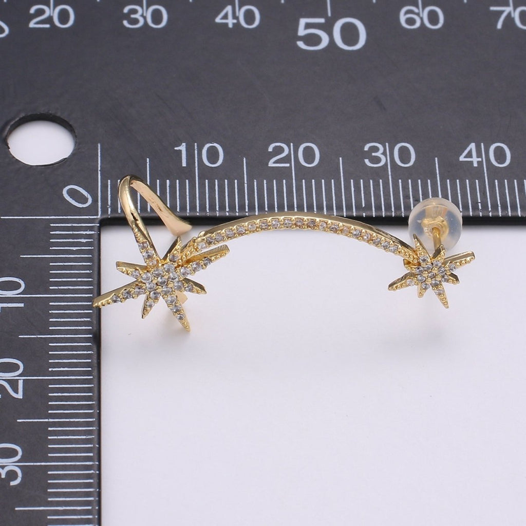 Dainty Gold plated Snowflakes Earclimber AI-143 - DLUXCA
