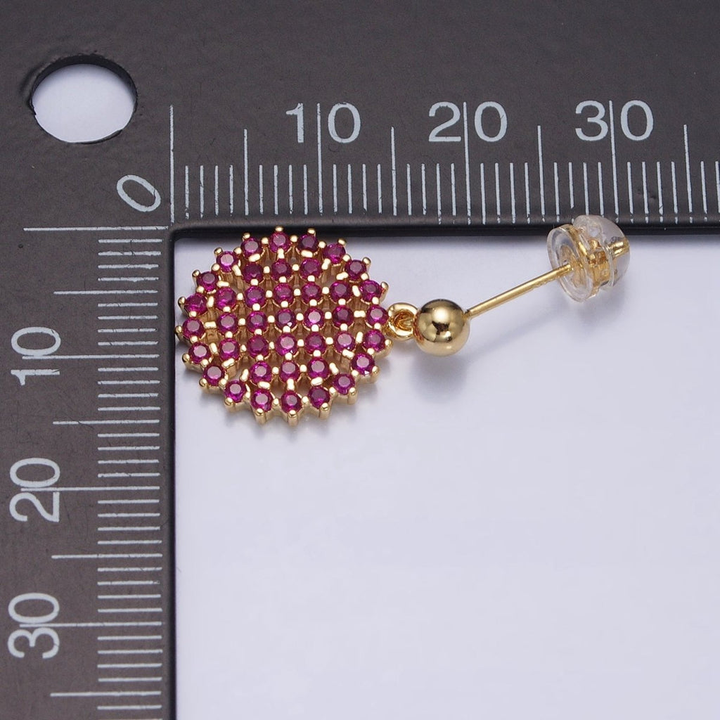 Dainty Gold plated Stud Earring with Round Circle CZ Charm Dangle Charm Multi Color CZ Stone AD1516 - AD1519