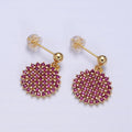 Dainty Gold plated Stud Earring with Round Circle CZ Charm Dangle Charm Multi Color CZ Stone AD1516 - AD1519