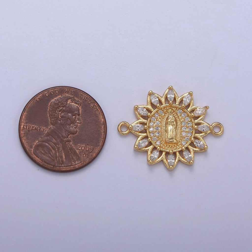 Dainty Gold plated Sun Virgin Mary Lady Guadalupe Charm Connector for Bracelet Component F-787 - DLUXCA