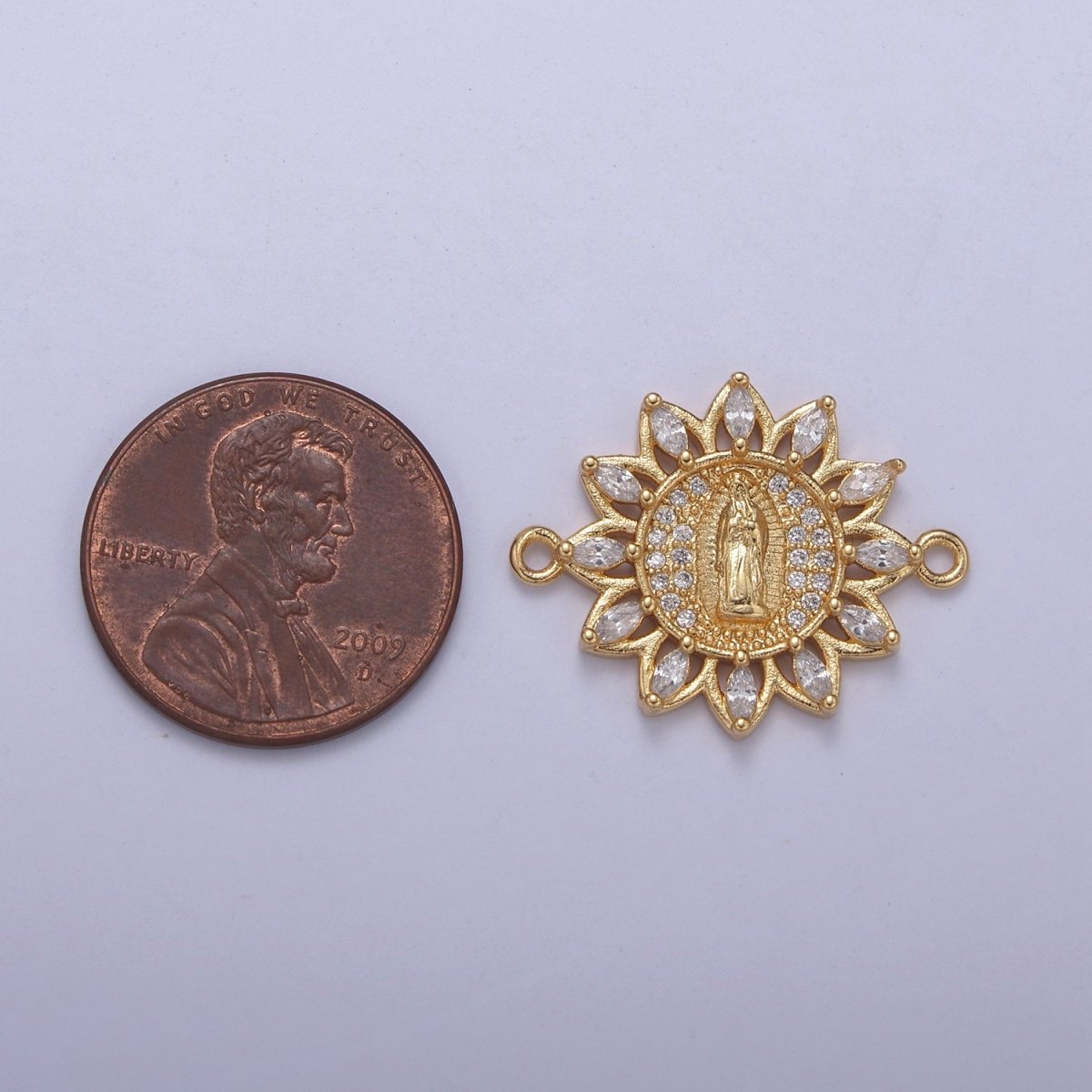 Dainty Gold plated Sun Virgin Mary Lady Guadalupe Charm Connector for Bracelet Component F-787 - DLUXCA