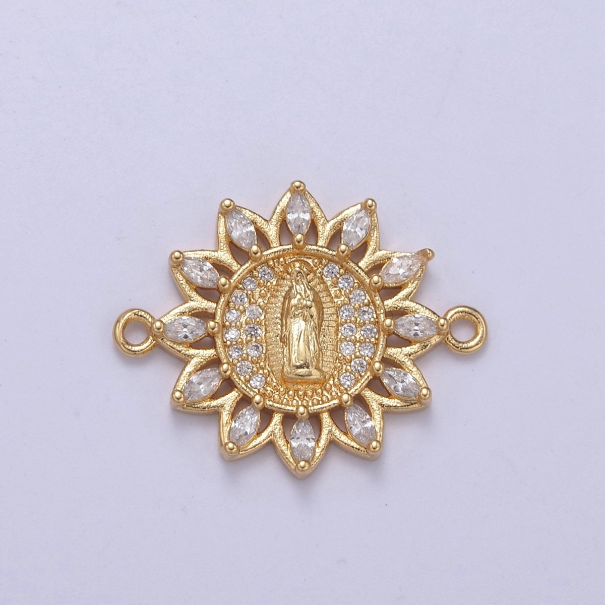 Dainty Gold plated Sun Virgin Mary Lady Guadalupe Charm Connector for Bracelet Component F-787 - DLUXCA