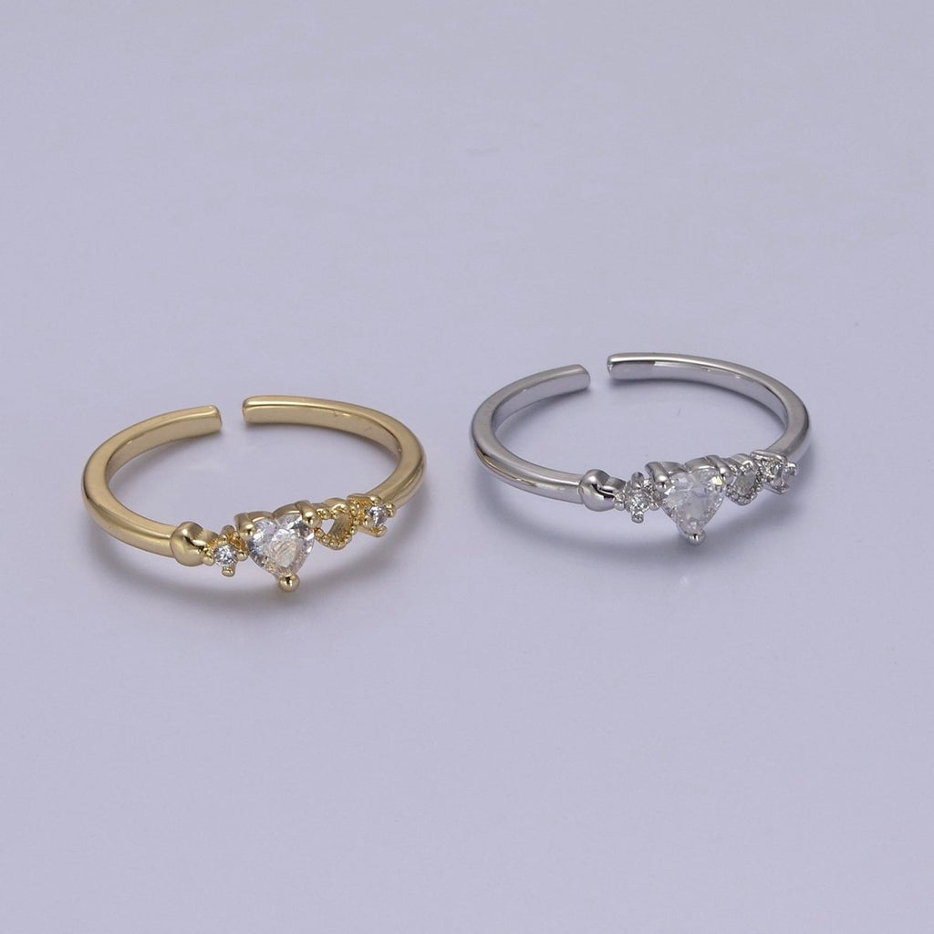 Dainty Gold plated Sweet Heart Ring Open Adjustable S-440 S-441 - DLUXCA