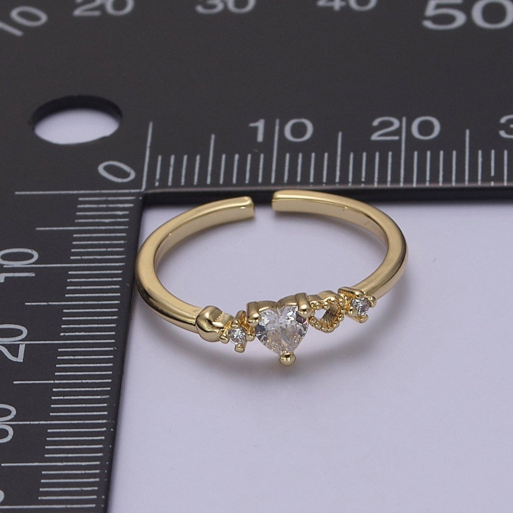 Dainty Gold plated Sweet Heart Ring Open Adjustable S-440 S-441 - DLUXCA