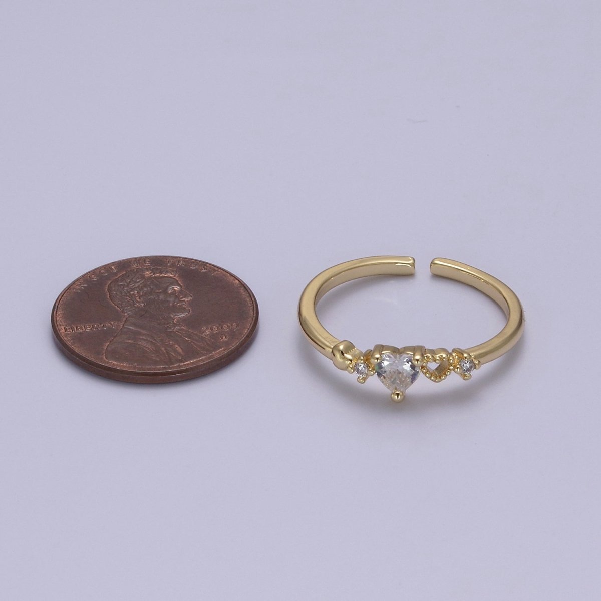 Dainty Gold plated Sweet Heart Ring Open Adjustable S-440 S-441 - DLUXCA