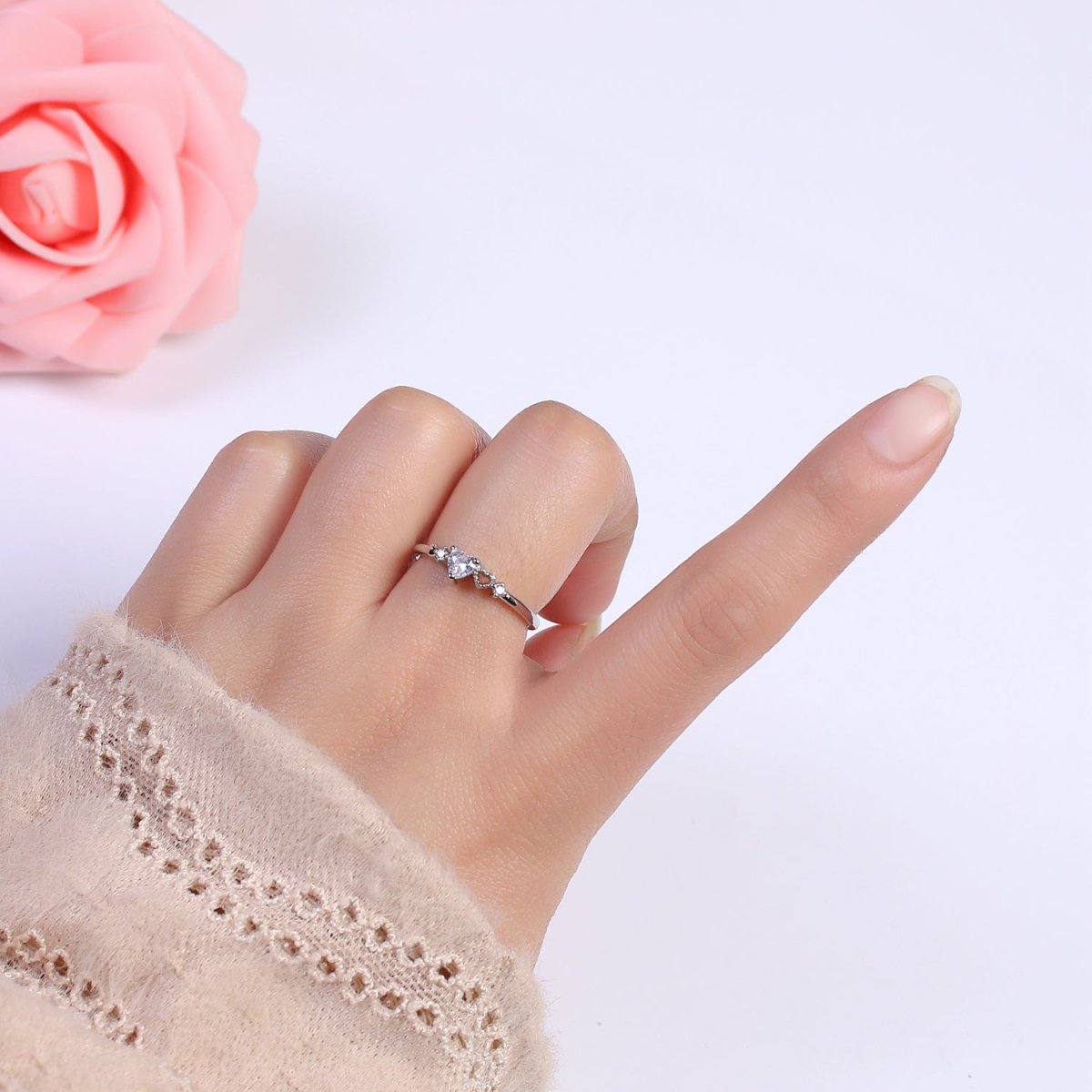 Dainty Gold plated Sweet Heart Ring Open Adjustable S-440 S-441 - DLUXCA