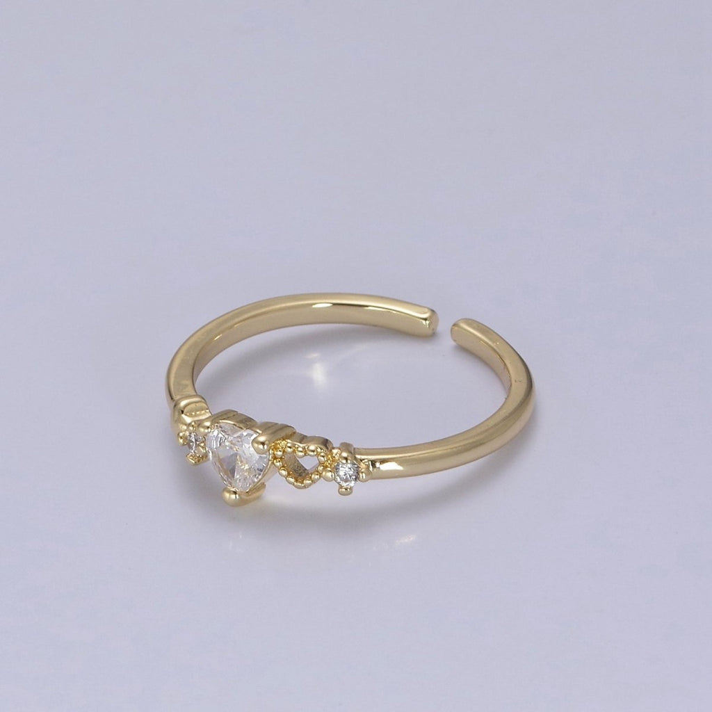 Dainty Gold plated Sweet Heart Ring Open Adjustable S-440 S-441 - DLUXCA